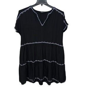 Hatch Dress Womens‎ 1 Small Black Relaxed Tier Shift Pullover V Neck Pockets